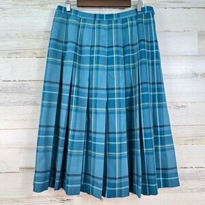 Appleseeds Petites Teal Blue Plaid Pleated Midi Skirt Size 16P Side‎ Zip Tartan